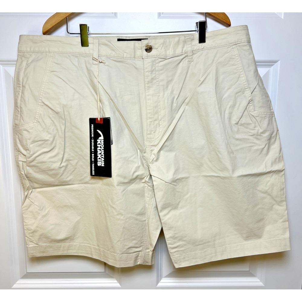 Mountain Khakis Stretch Poplin Shorts 42x10 Beige Relaxed Fit Gorpcore Hike NWT